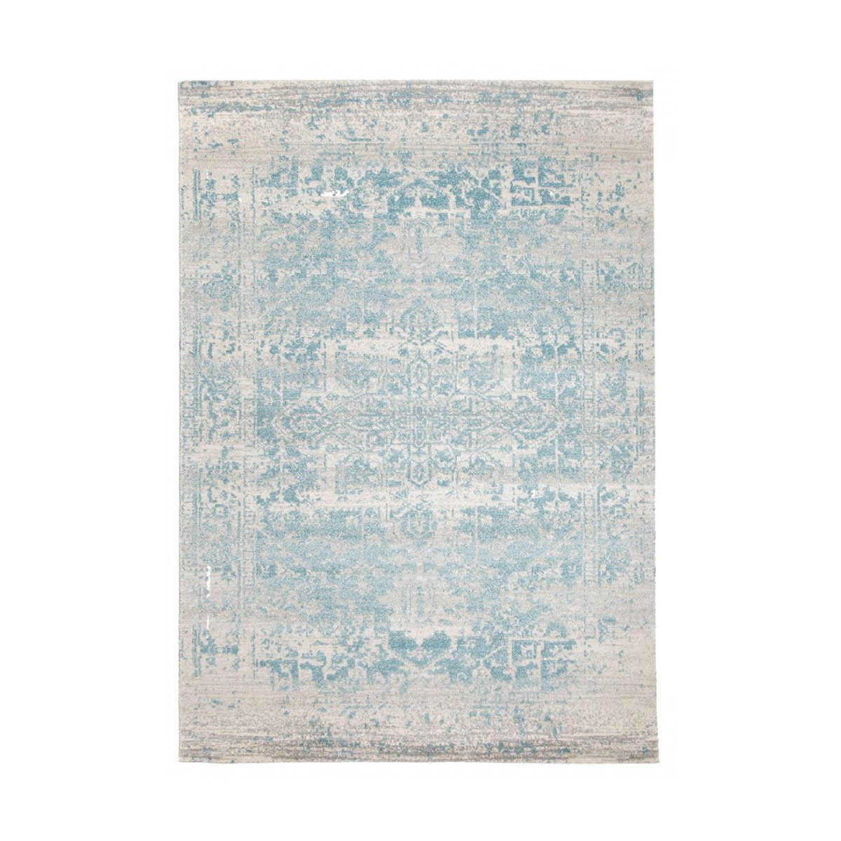 Dalvic ivory and light blue distressed rug