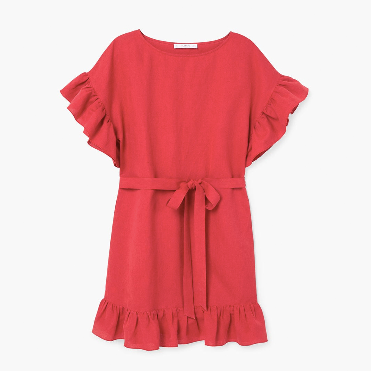 high waisted a line dress A-Line High Waisted Pleated Pockets Solid Color Tied Waist High Neck M –  Uoozee official main image 1